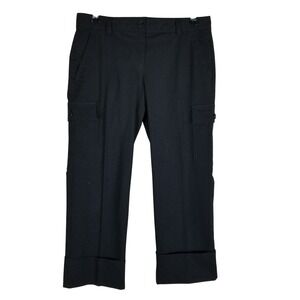 Theory Cargo Pants Women 6 Black Cuffed Straight Leg Stretch Utility 113s